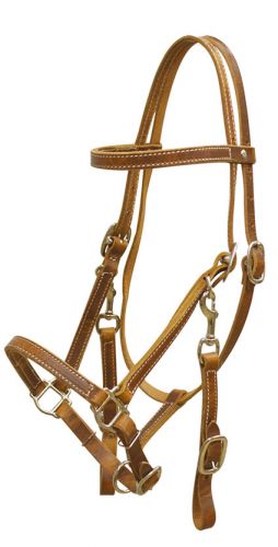 Light Oil Leather Western Trail Halter Bridle Combination